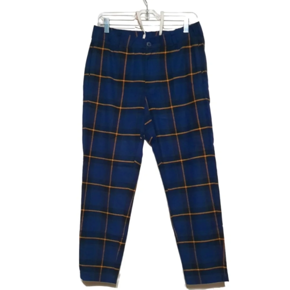 BONOBOS Plaid Golf Pants Trouser Straight Slim Leg Blue Green Yellow Men 30 X 26 - Picture 3 of 13